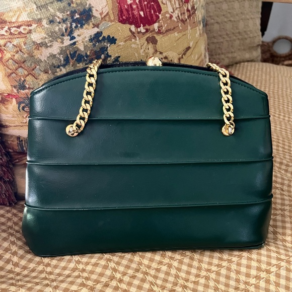 Vintage Garay art deco style emerald green purse with gold chain - Picture 2 of 7